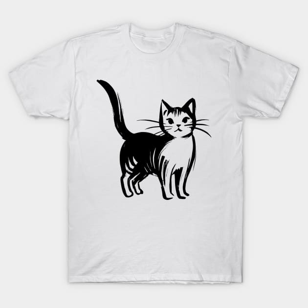 Stick figure cat in black ink T-Shirt by WelshDesigns